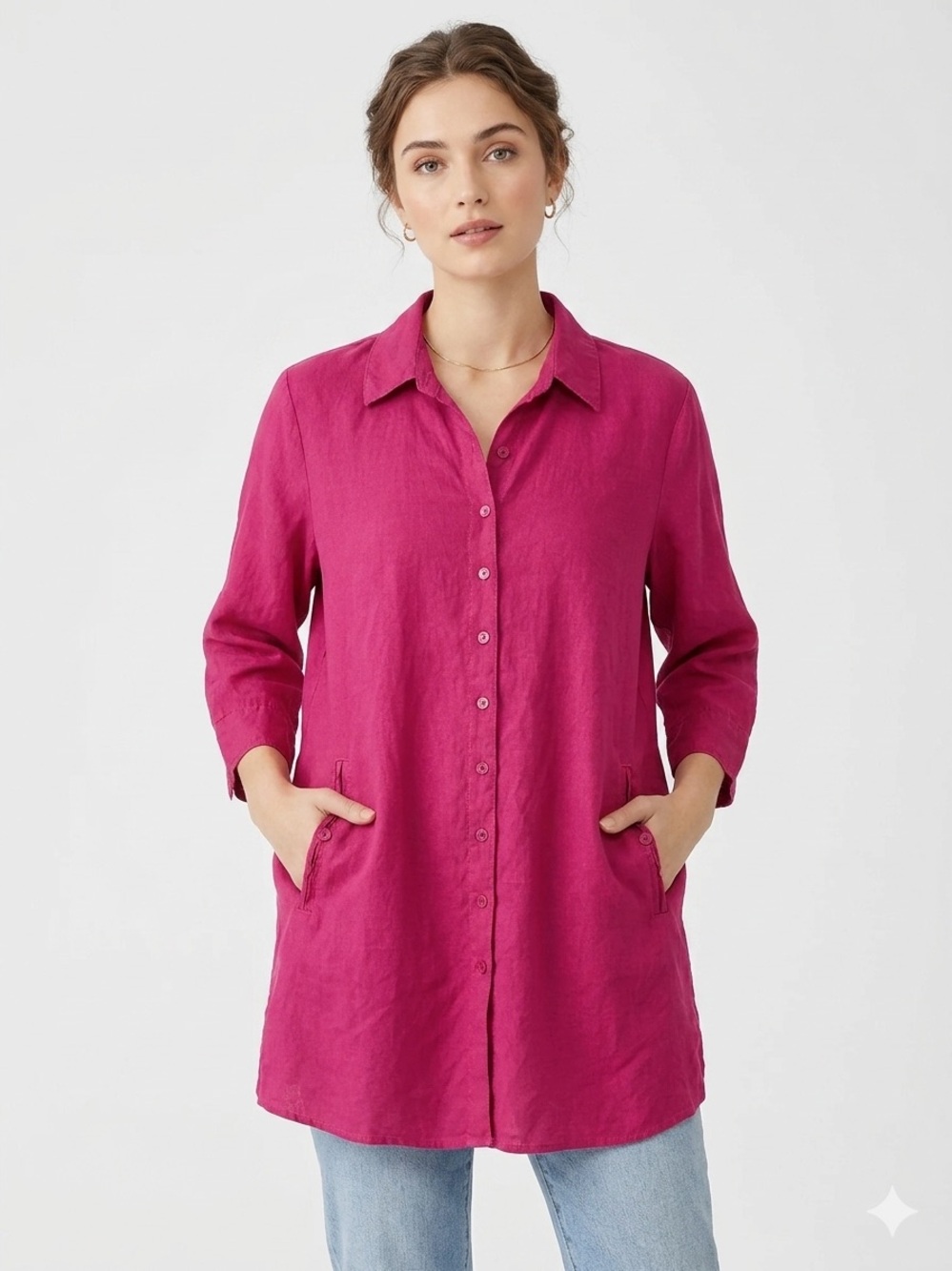Eileen Fisher Italian Linen Blend Tunic in Raspberry Size Large